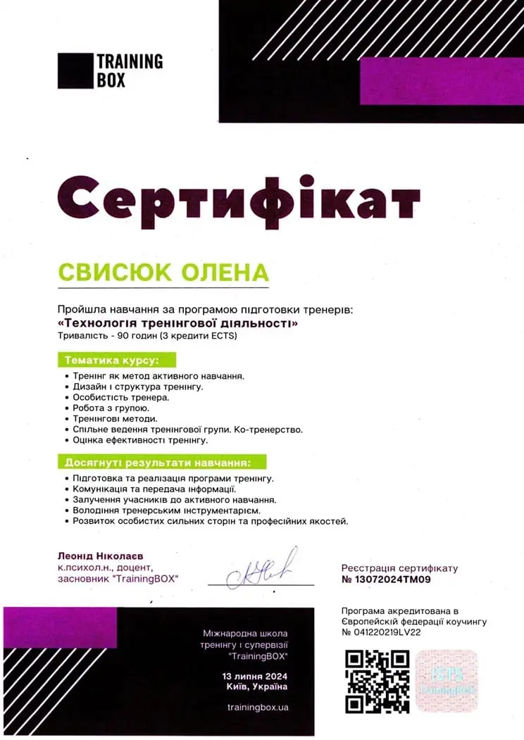 Сертифікат тренера 2024